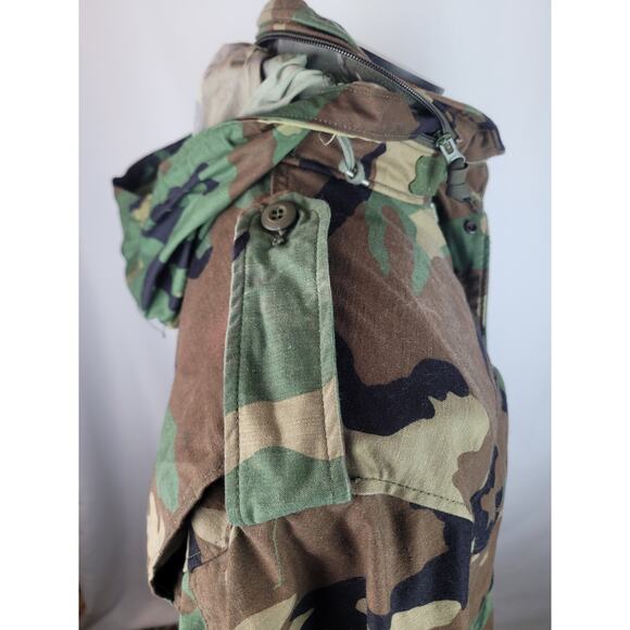 Camo Unisex Army Military Field Hooded Jacket Woodland Cold Weather Sz Med - Picture 8 of 11